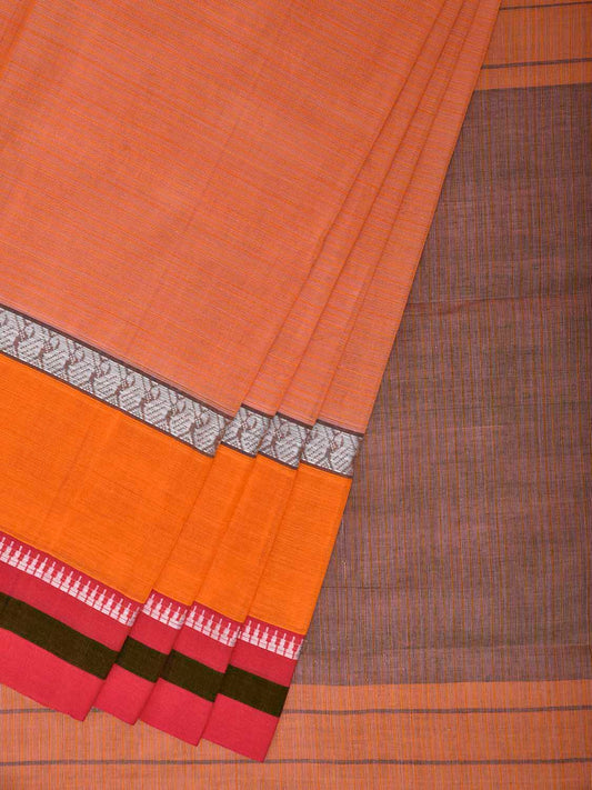 Light Orange Narayanpet Cotton Handloom Plain Saree with Contrast Border Design No Blouse np1340