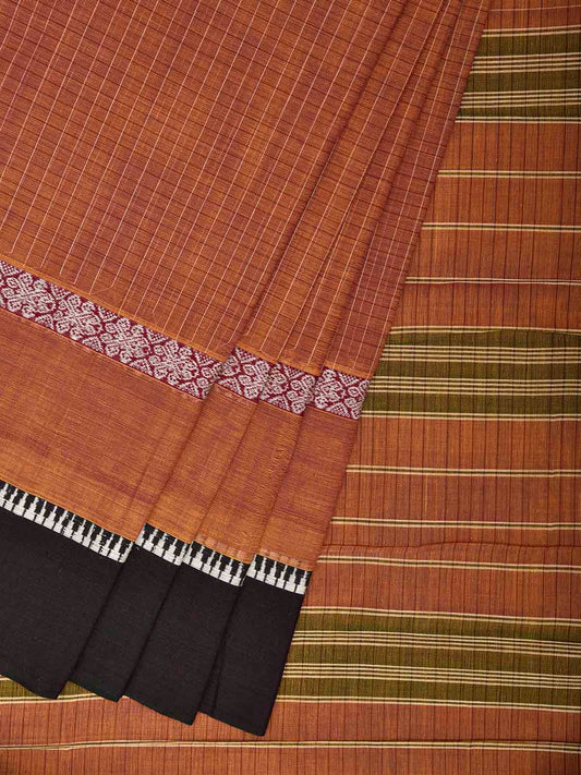 Light Brown and Green Narayanpet Cotton Handloom Saree with Big Border Design No Blouse np1341