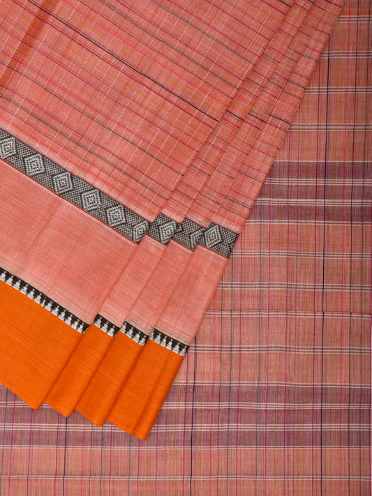 Peach and Yellow Narayanpet Cotton Handloom Saree with Strips Design No Blouse np1343