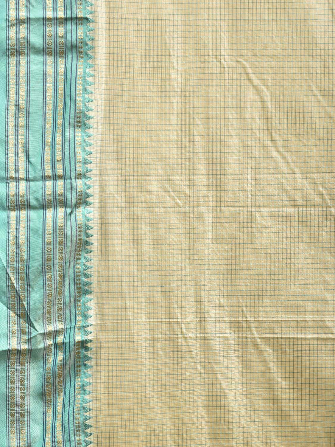 Cream and Turquoise Narayanpet Silk Saree with Checks Design np1344