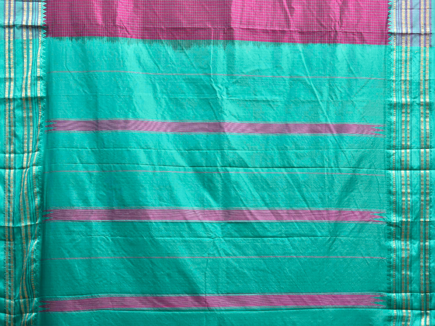 Purple and Turquoise Narayanpet Silk Saree with Checks Design np1345