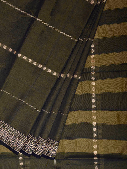 Dark Olive Narayanpet Cotton Saree with Strips Design No Blouse np1349