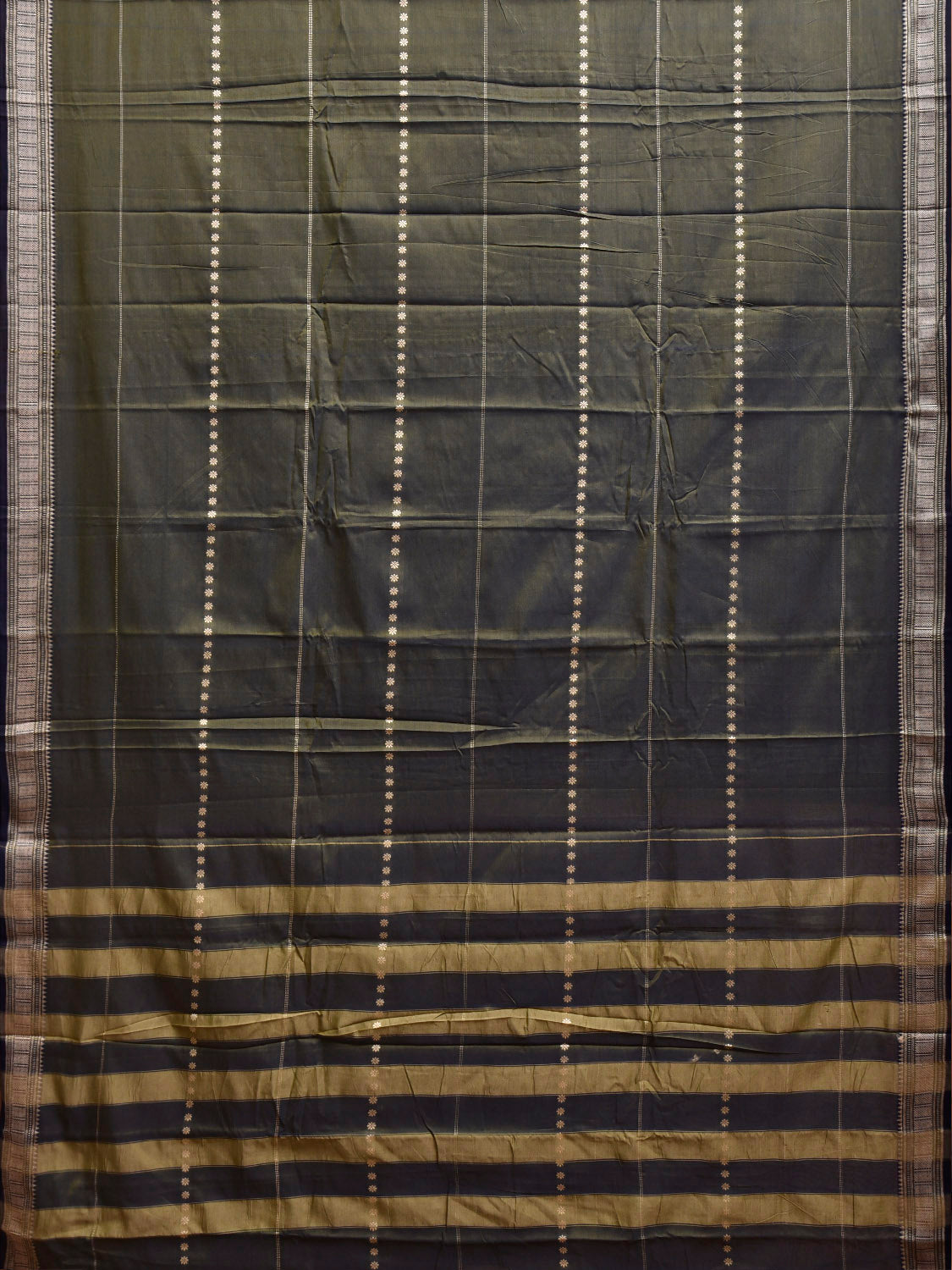 Dark Olive Narayanpet Cotton Saree with Strips Design No Blouse np1349