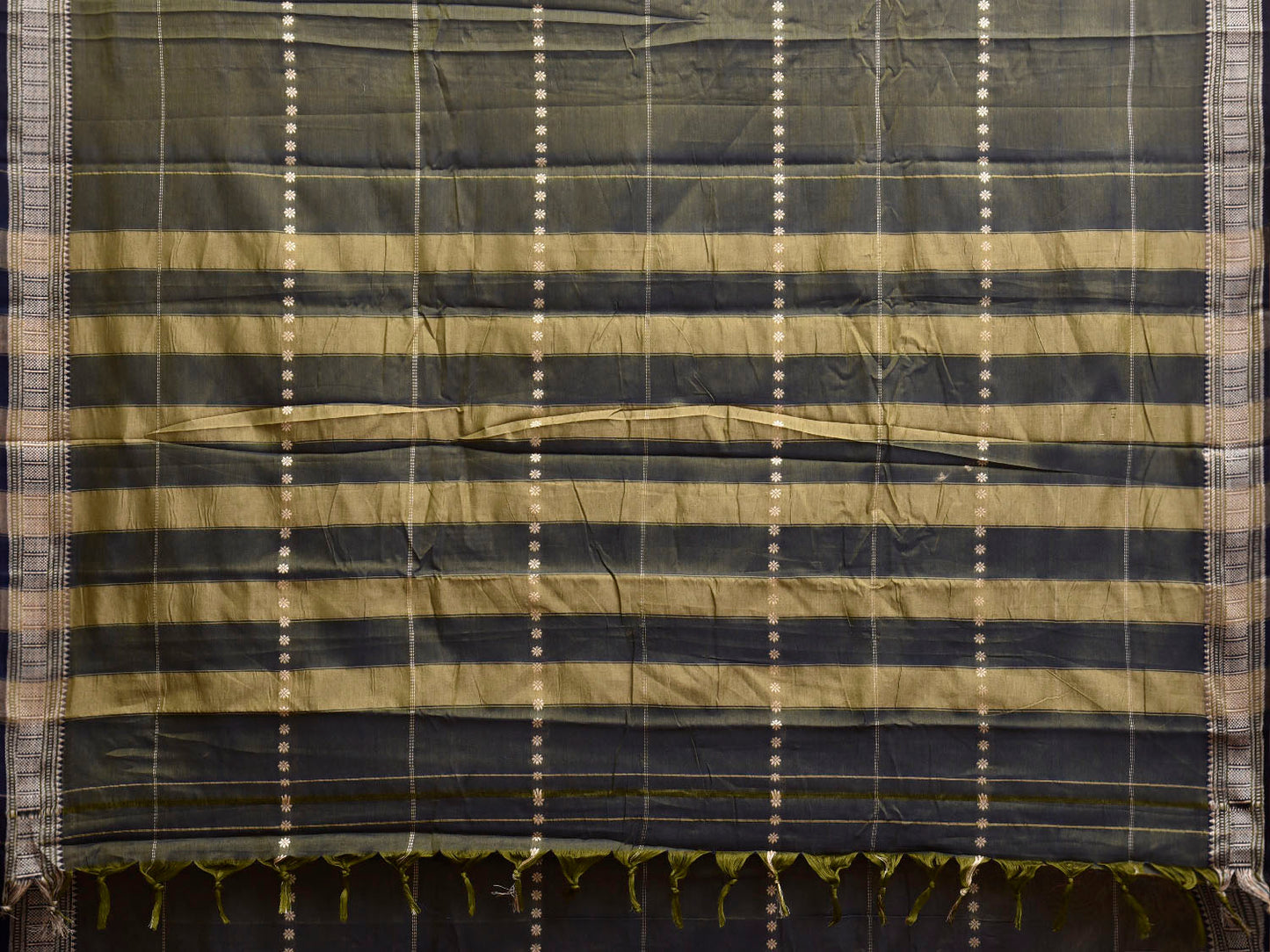 Dark Olive Narayanpet Cotton Saree with Strips Design No Blouse np1349