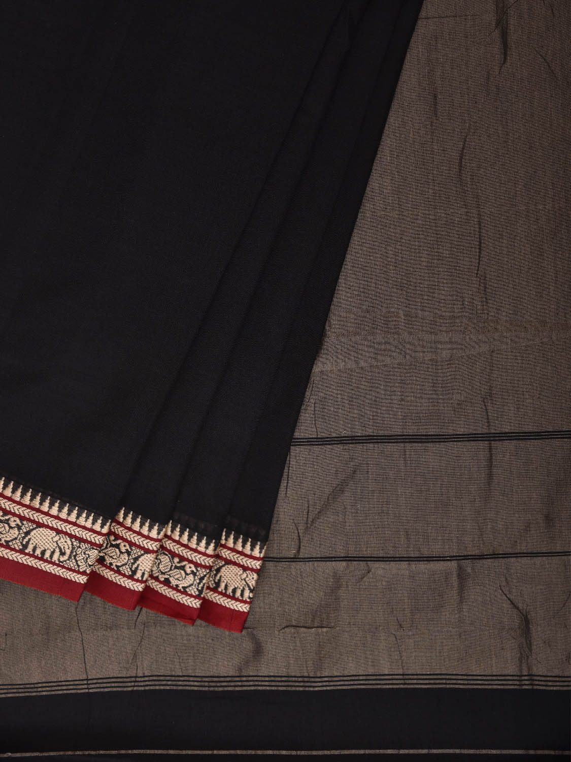Black Narayanpet Cotton Plain Saree with Contrast Pallu Design No Blouse np1350