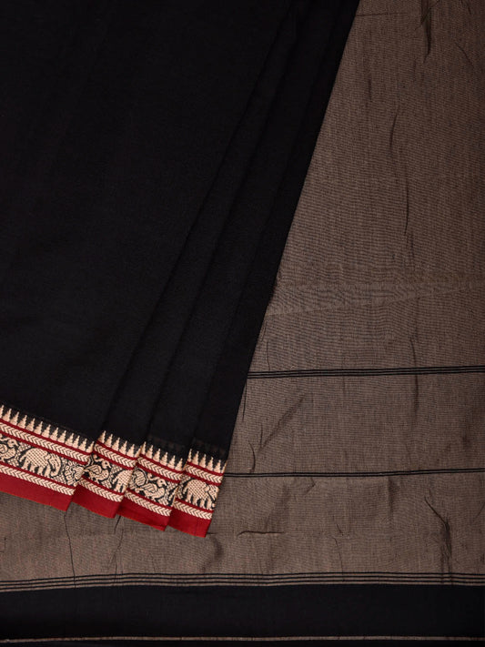 Black Narayanpet Cotton Plain Saree with Contrast Pallu Design No Blouse np1350