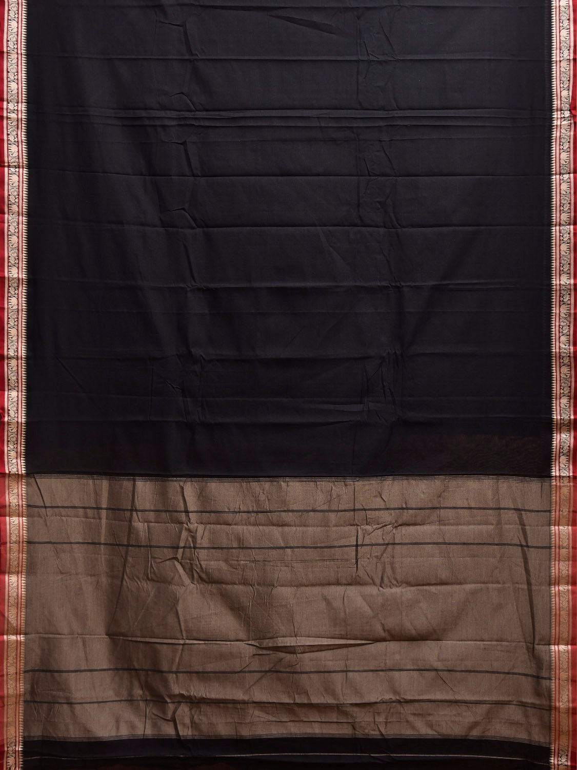 Black Narayanpet Cotton Plain Saree with Contrast Pallu Design No Blouse np1350