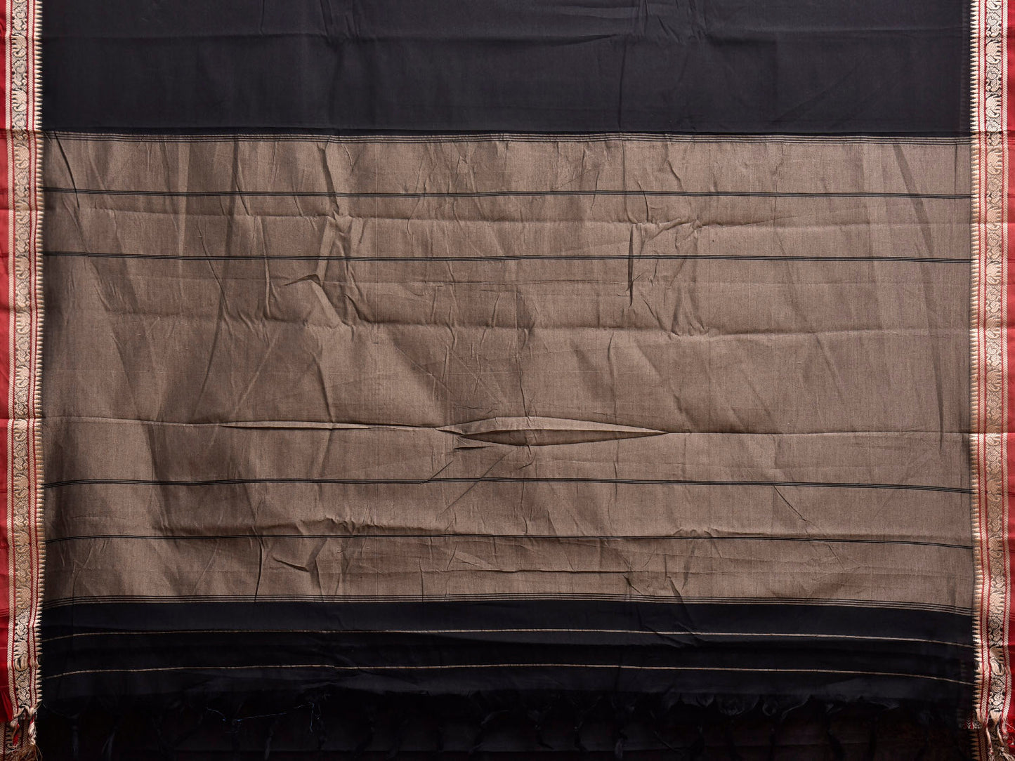 Black Narayanpet Cotton Plain Saree with Contrast Pallu Design No Blouse np1350