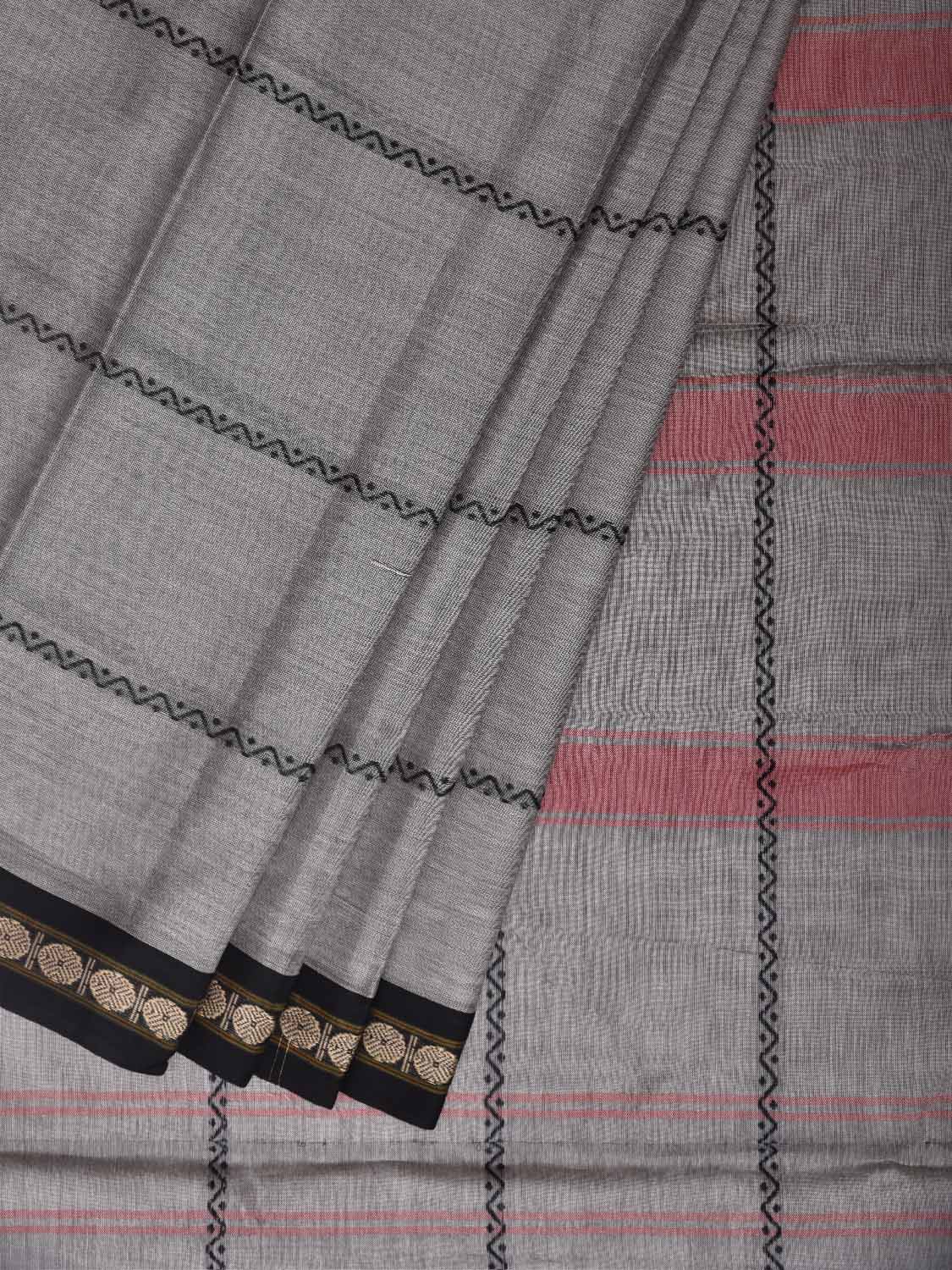 Light Grey Narayanpet Cotton Saree with Strips Design No Blouse np1351