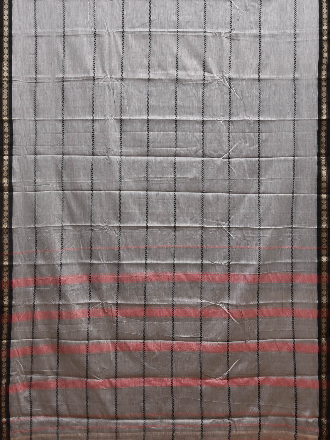 Light Grey Narayanpet Cotton Saree with Strips Design No Blouse np1351