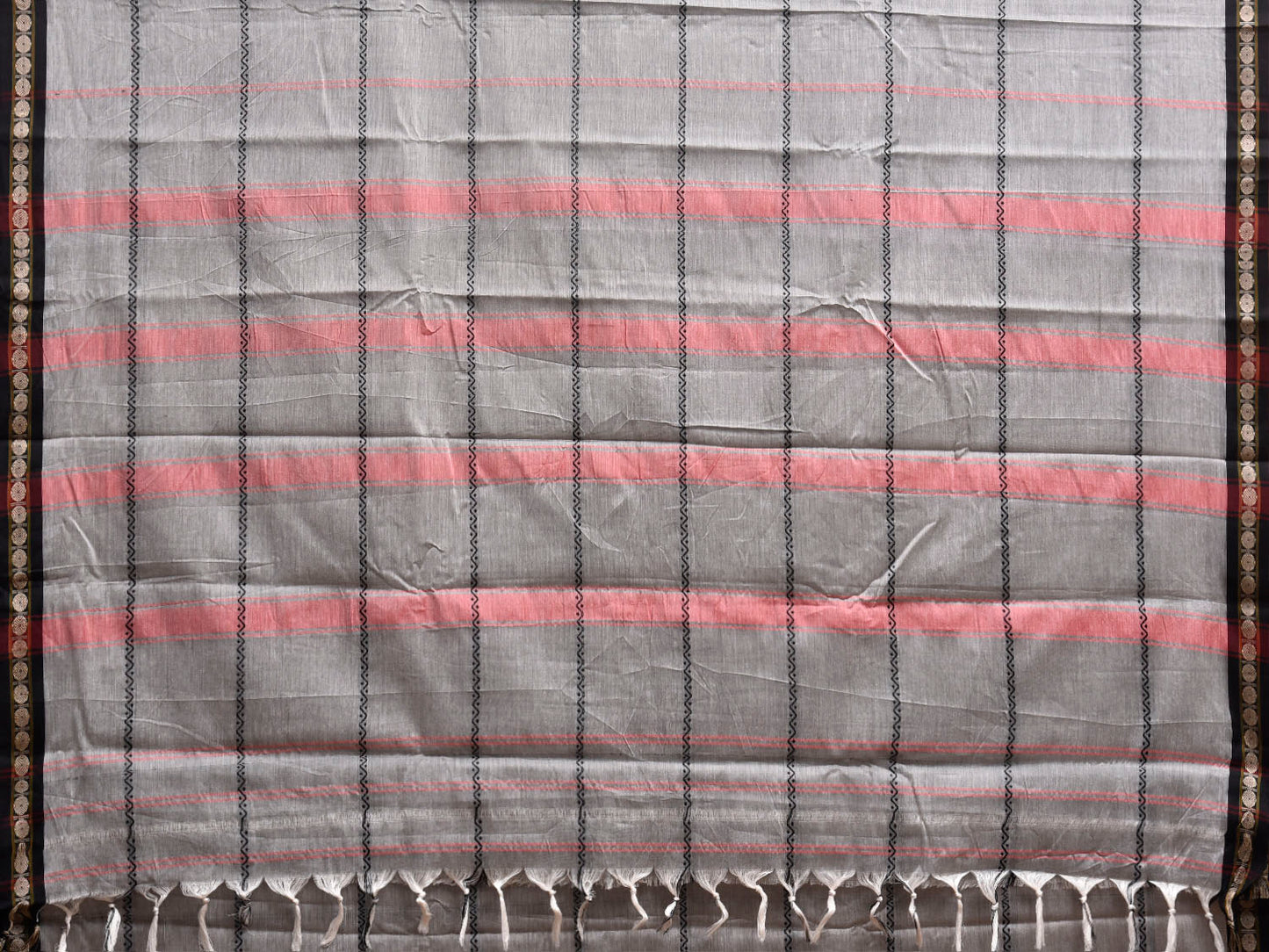 Light Grey Narayanpet Cotton Saree with Strips Design No Blouse np1351