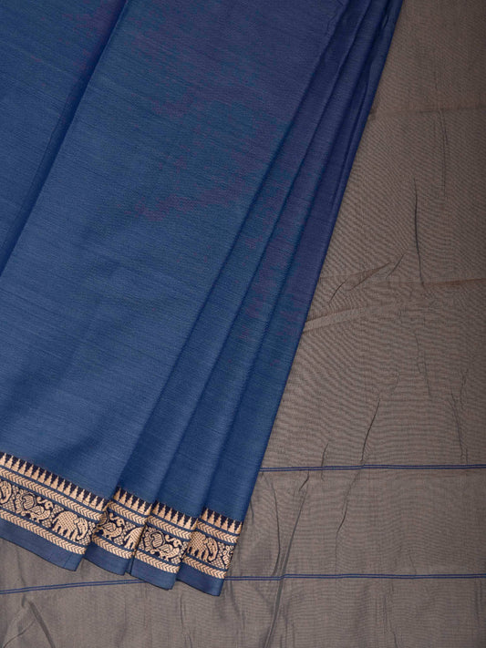 Blue Narayanpet Cotton Plain Saree with Contrast Pallu Design No Blouse np1352