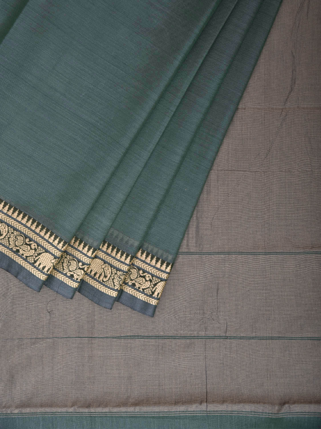 Sea Green Narayanpet Cotton Plain Saree with Contrast Pallu Design No Blouse np1353