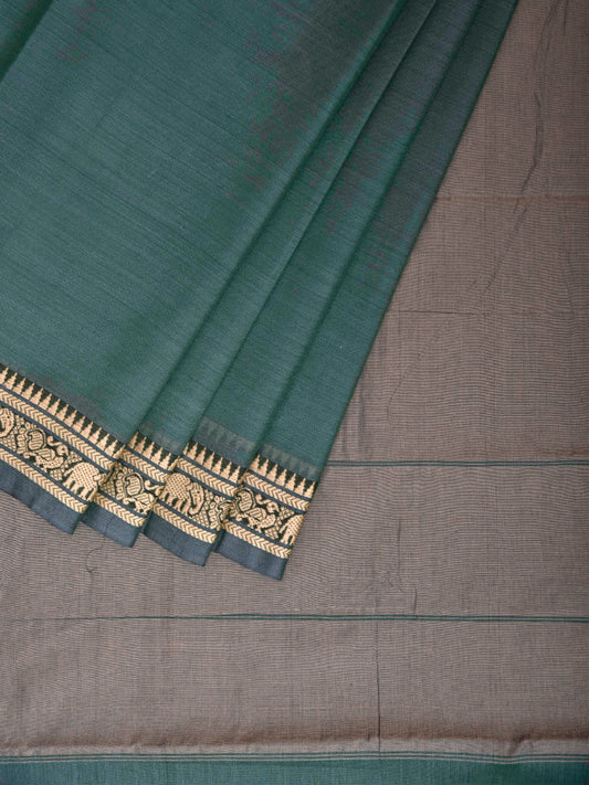 Sea Green Narayanpet Cotton Plain Saree with Contrast Pallu Design No Blouse np1353