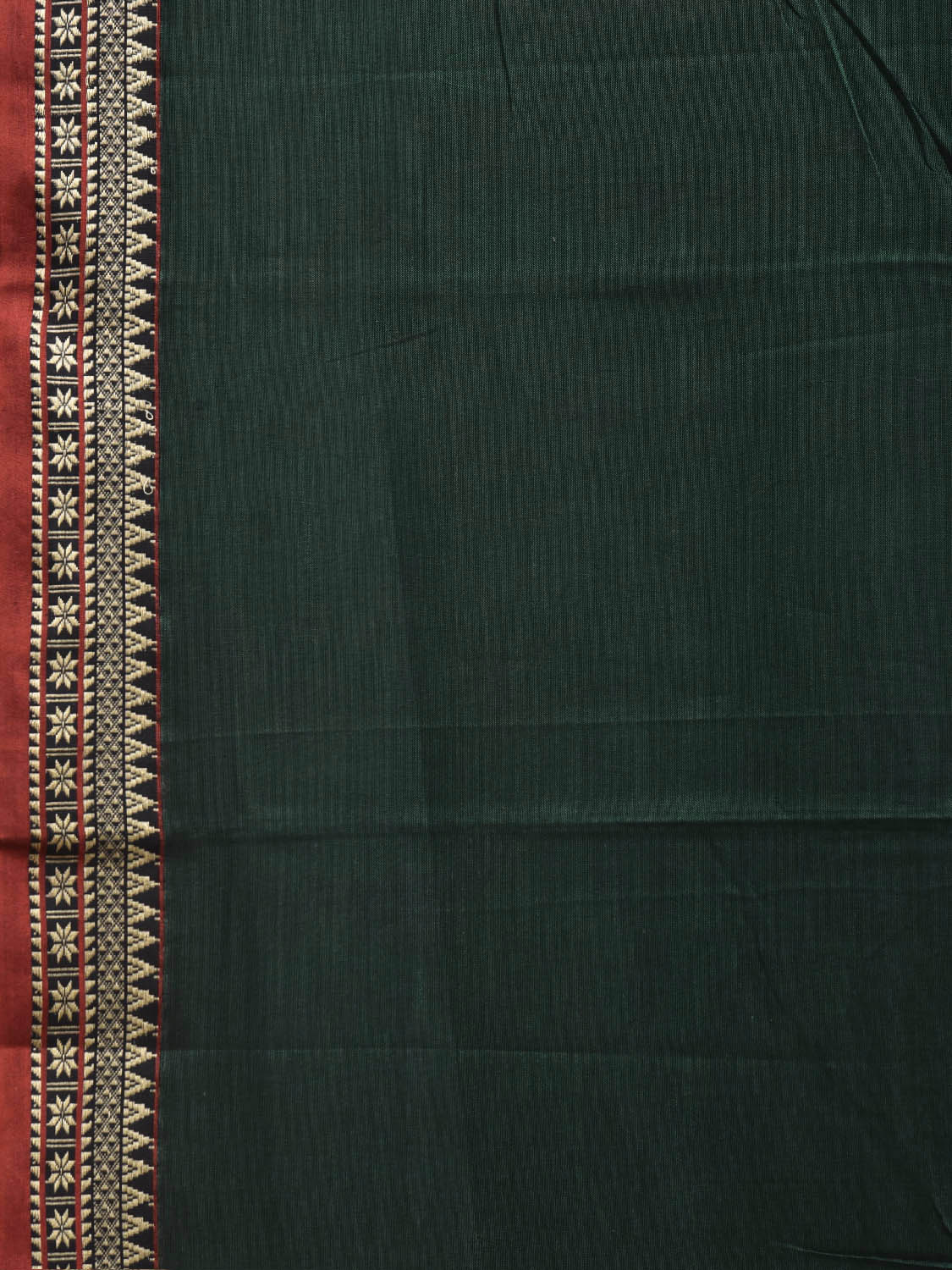 Dark Green Narayanpet Cotton Plain Saree with Strips Pallu Design No Blouse np1354