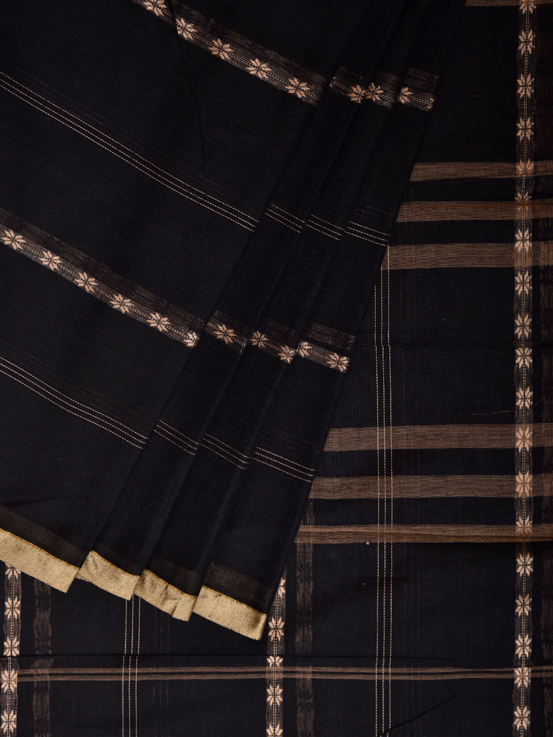 Black Narayanpet Cotton Saree with Strips Design No Blouse np1356