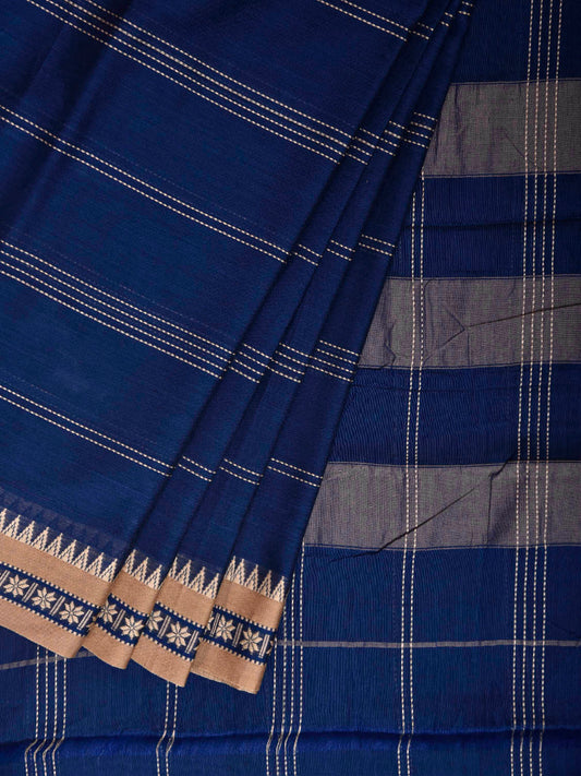 Blue Narayanpet Cotton Saree with Strips Design No Blouse np1357