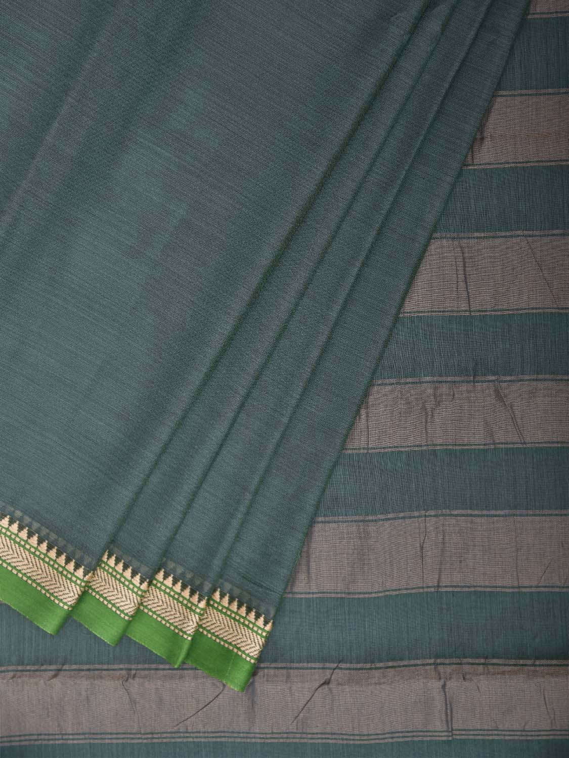 Sea Green Narayanpet Cotton Plain Saree with Strips Pallu Design No Blouse np1358