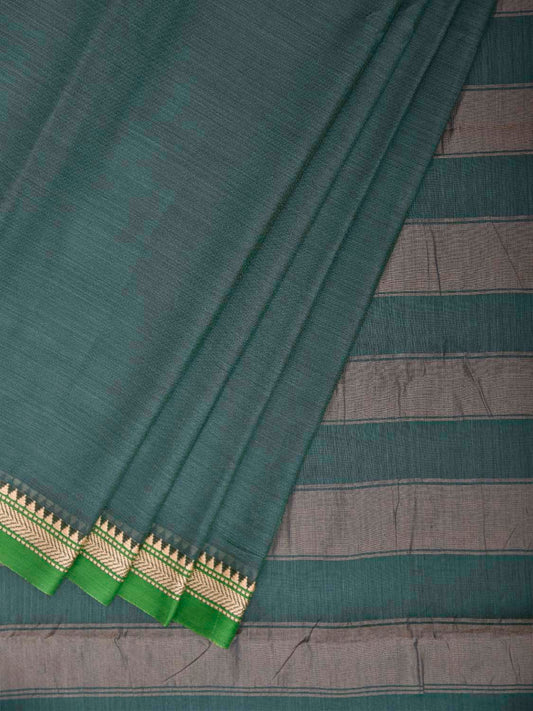 Sea Green Narayanpet Cotton Plain Saree with Strips Pallu Design No Blouse np1358