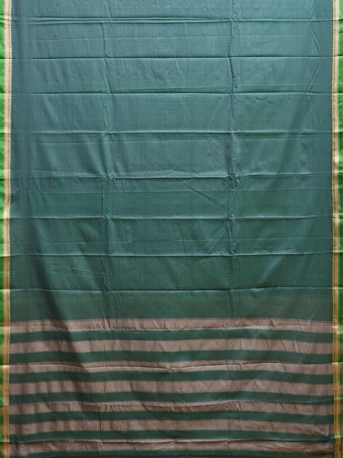 Sea Green Narayanpet Cotton Plain Saree with Strips Pallu Design No Blouse np1358
