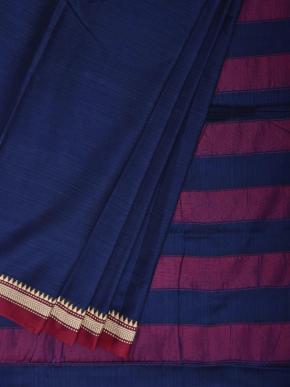 Dark Blue Narayanpet Cotton Plain Saree with Strips Pallu Design No Blousenp1359