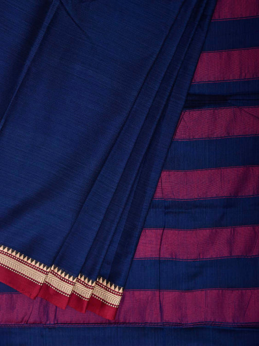 Dark Blue Narayanpet Cotton Plain Saree with Strips Pallu Design No Blousenp1359
