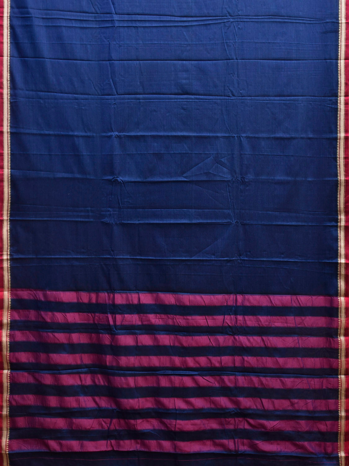 Dark Blue Narayanpet Cotton Plain Saree with Strips Pallu Design No Blousenp1359