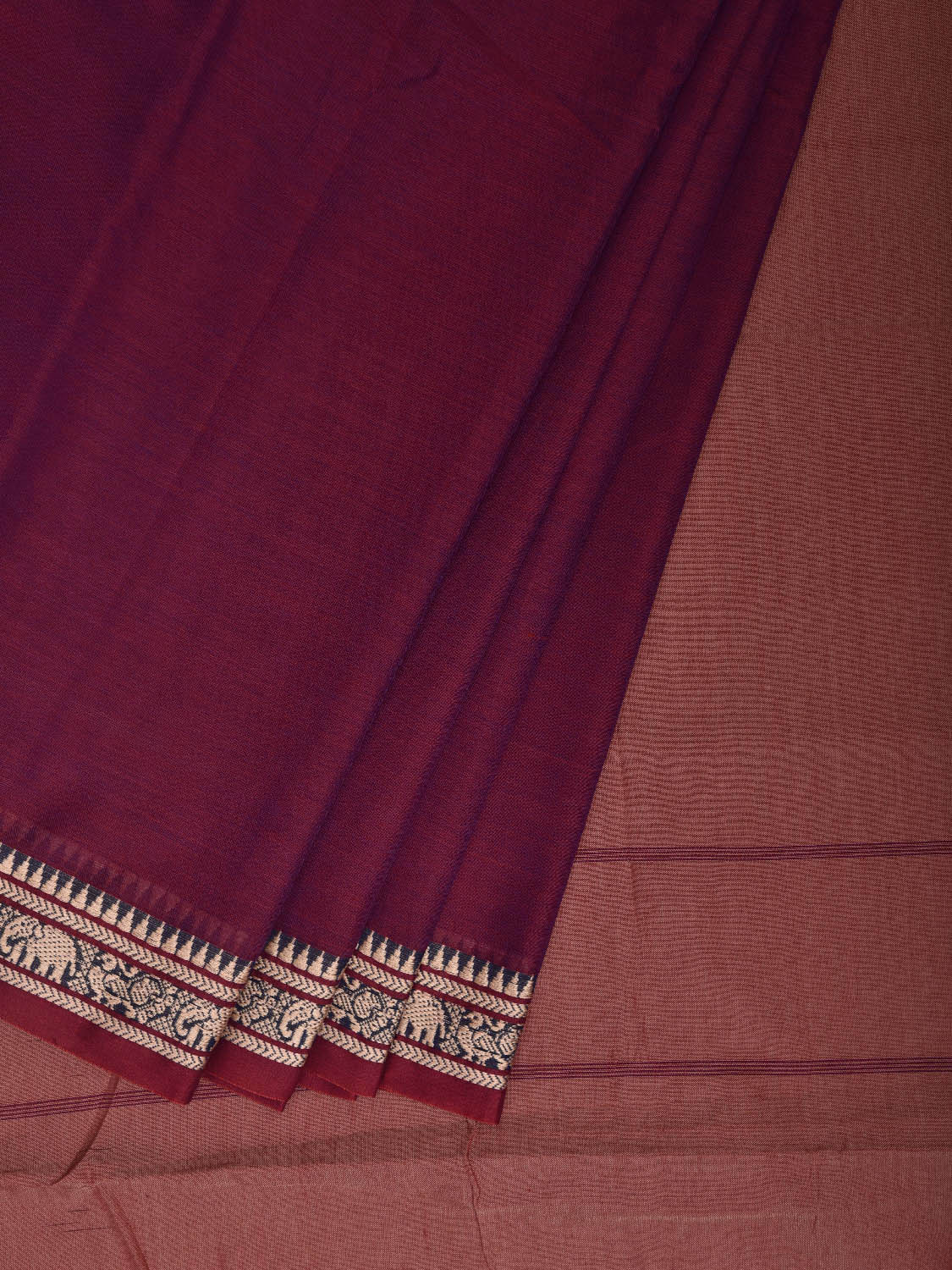 Wine Narayanpet Cotton Plain Saree with Contrast Pallu Design No Blouse np1360