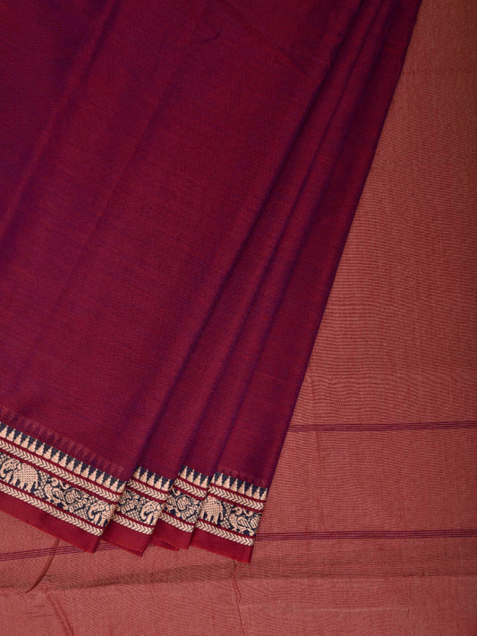 Wine Narayanpet Cotton Plain Saree with Contrast Pallu Design No Blouse np1360