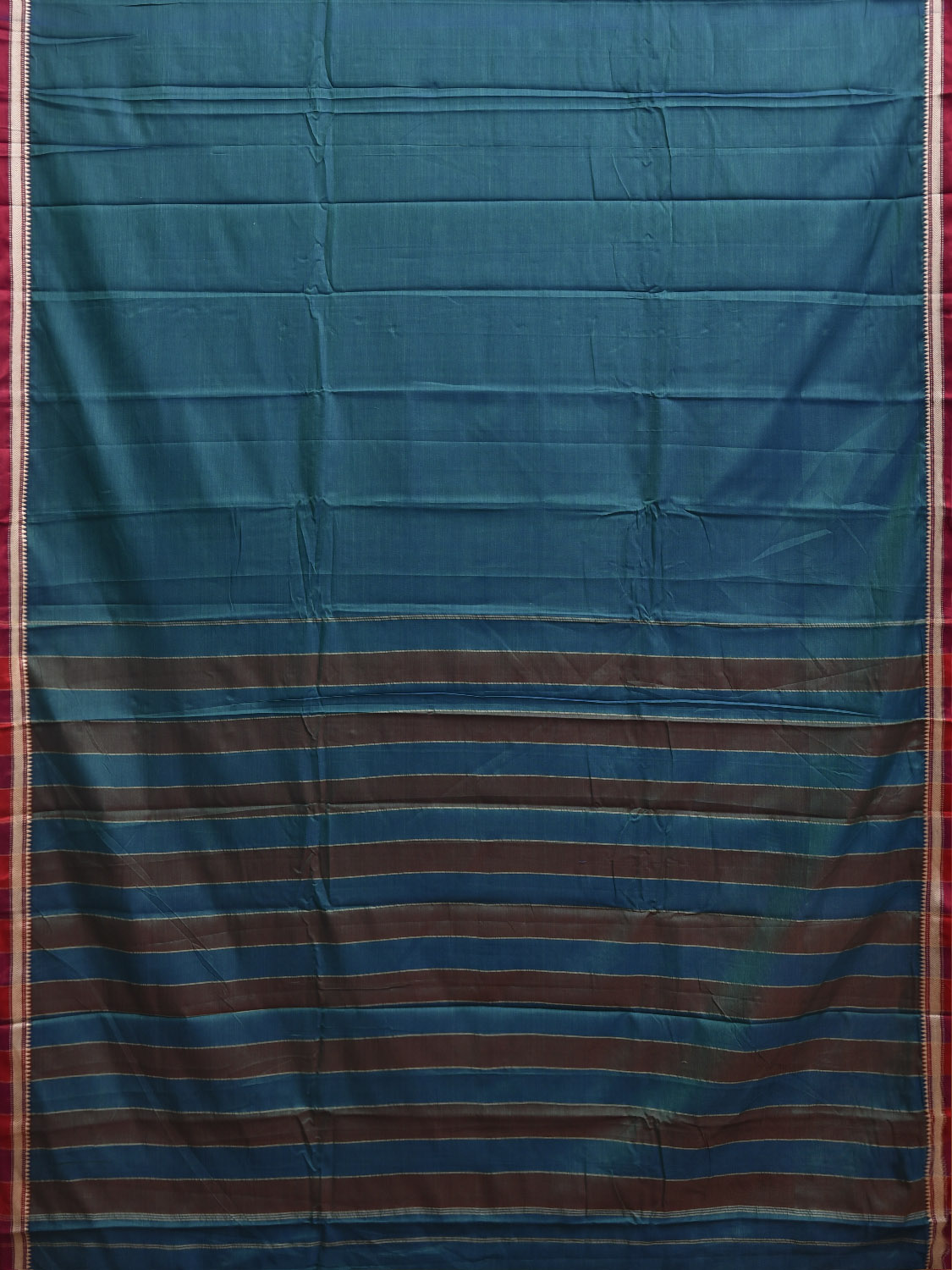 Teal Narayanpet Cotton Plain Saree with Strips Pallu Design No Blouse np1361