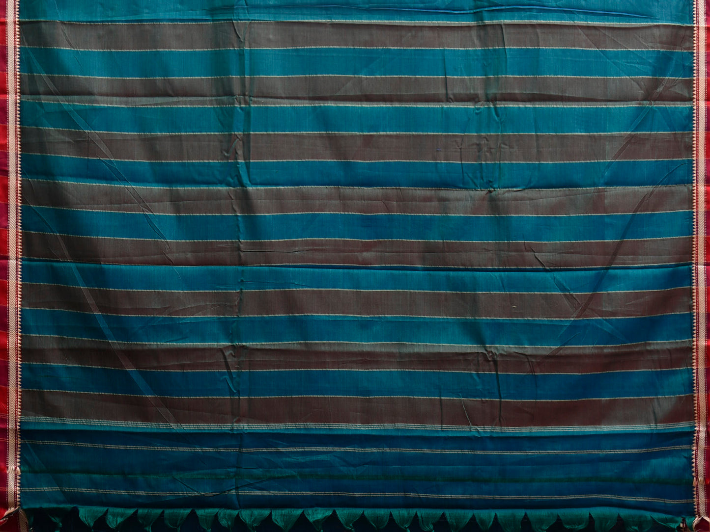 Teal Narayanpet Cotton Plain Saree with Strips Pallu Design No Blouse np1361