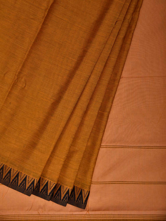Mustard Narayanpet Cotton Plain Saree with Contrast Pallu Design No Blouse np1362
