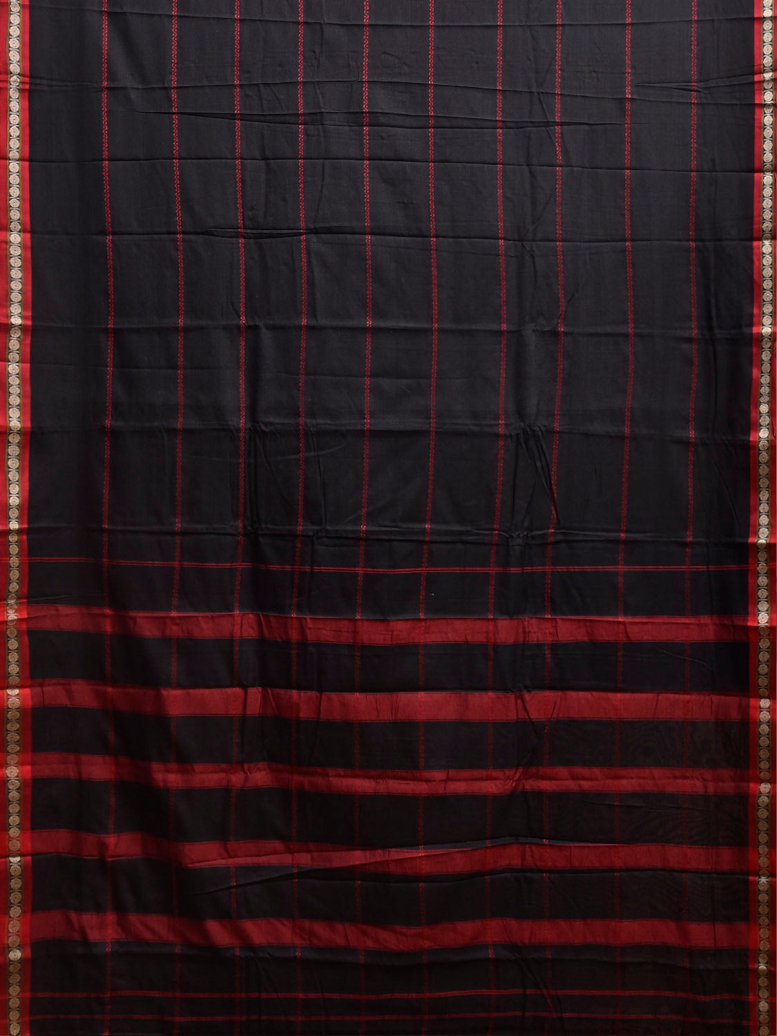 Black and Red Narayanpet Cotton Saree with Strips Design No Blouse np1363