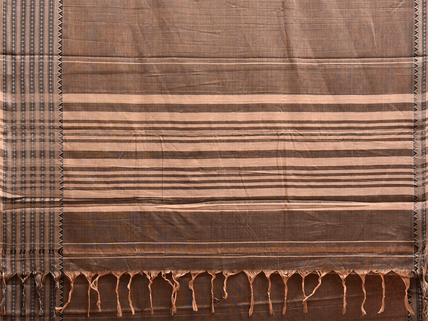 Khaki Narayanpet Cotton Plain Saree with Big Border and Strips Pallu Design No Blouse np1366