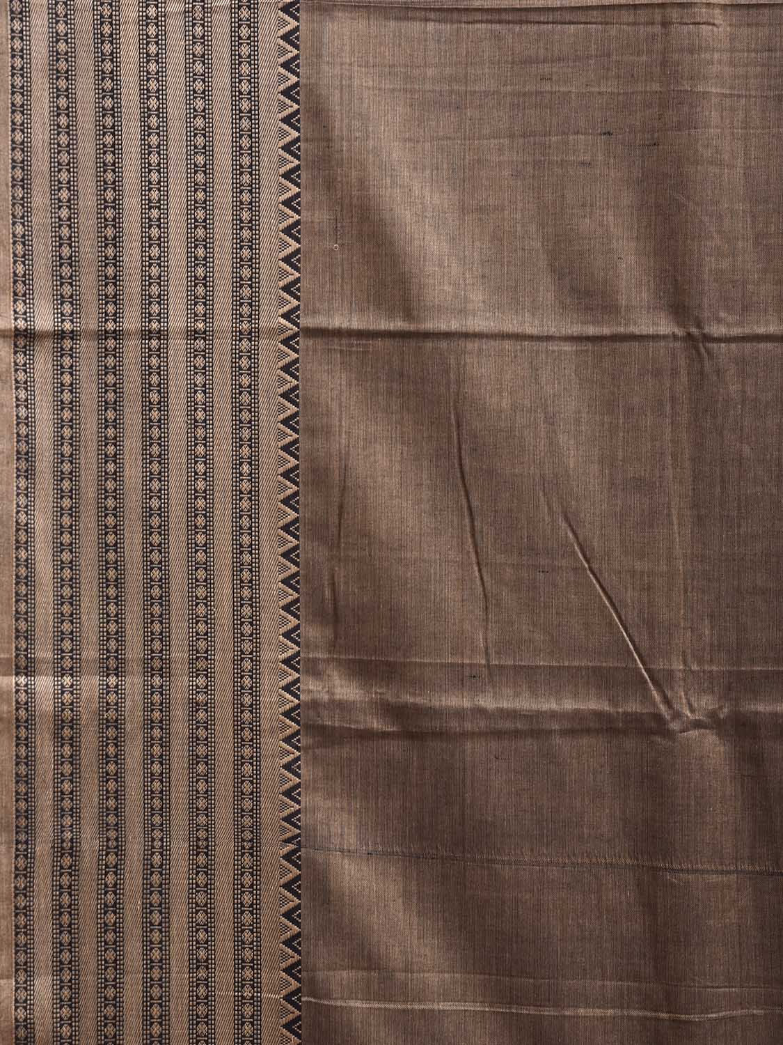 Khaki Narayanpet Cotton Plain Saree with Big Border and Strips Pallu Design No Blouse np1366