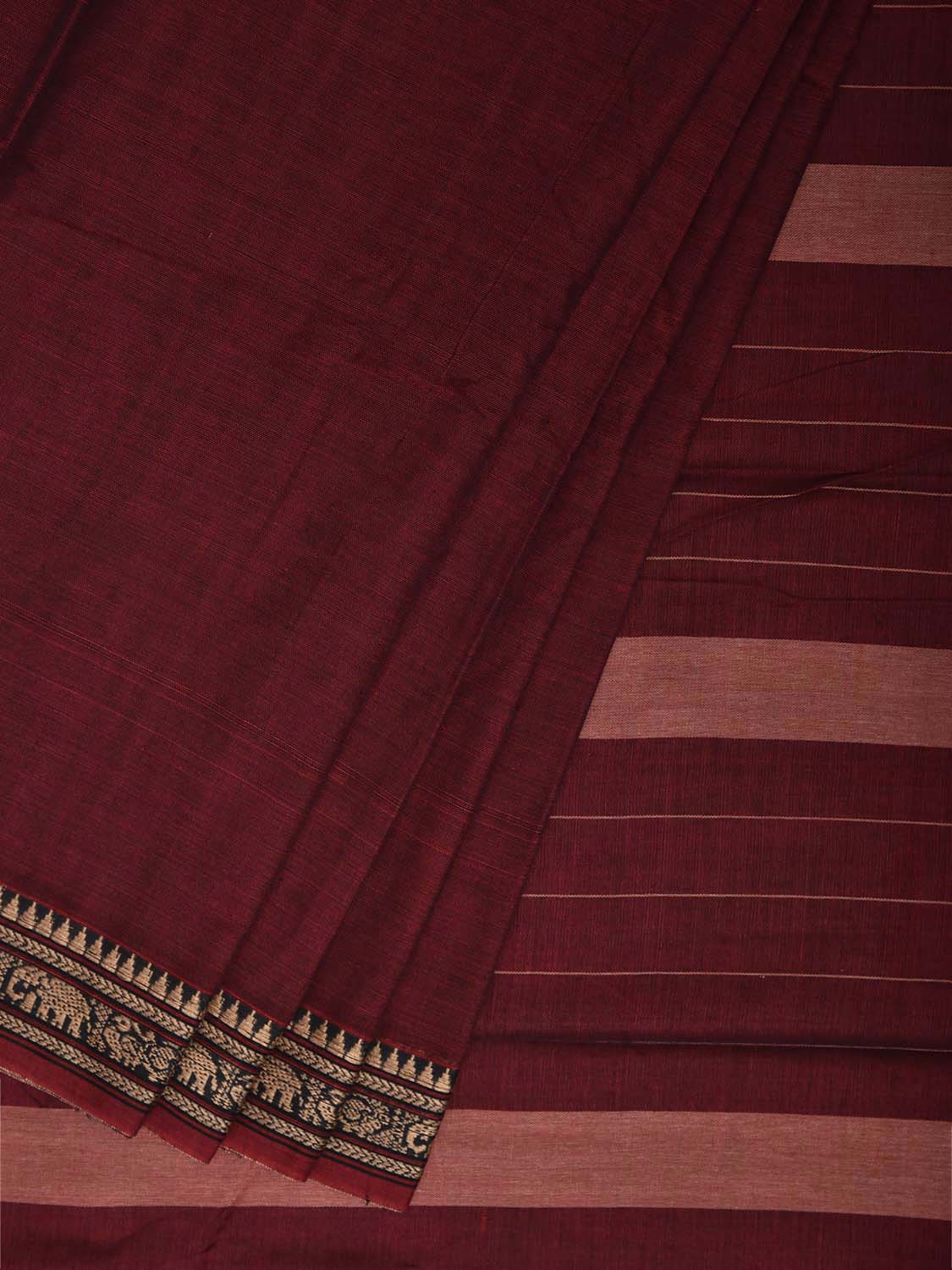 Dark Red Narayanpet Cotton Plain Saree with Border and Strips Pallu Design No Blouse np1367