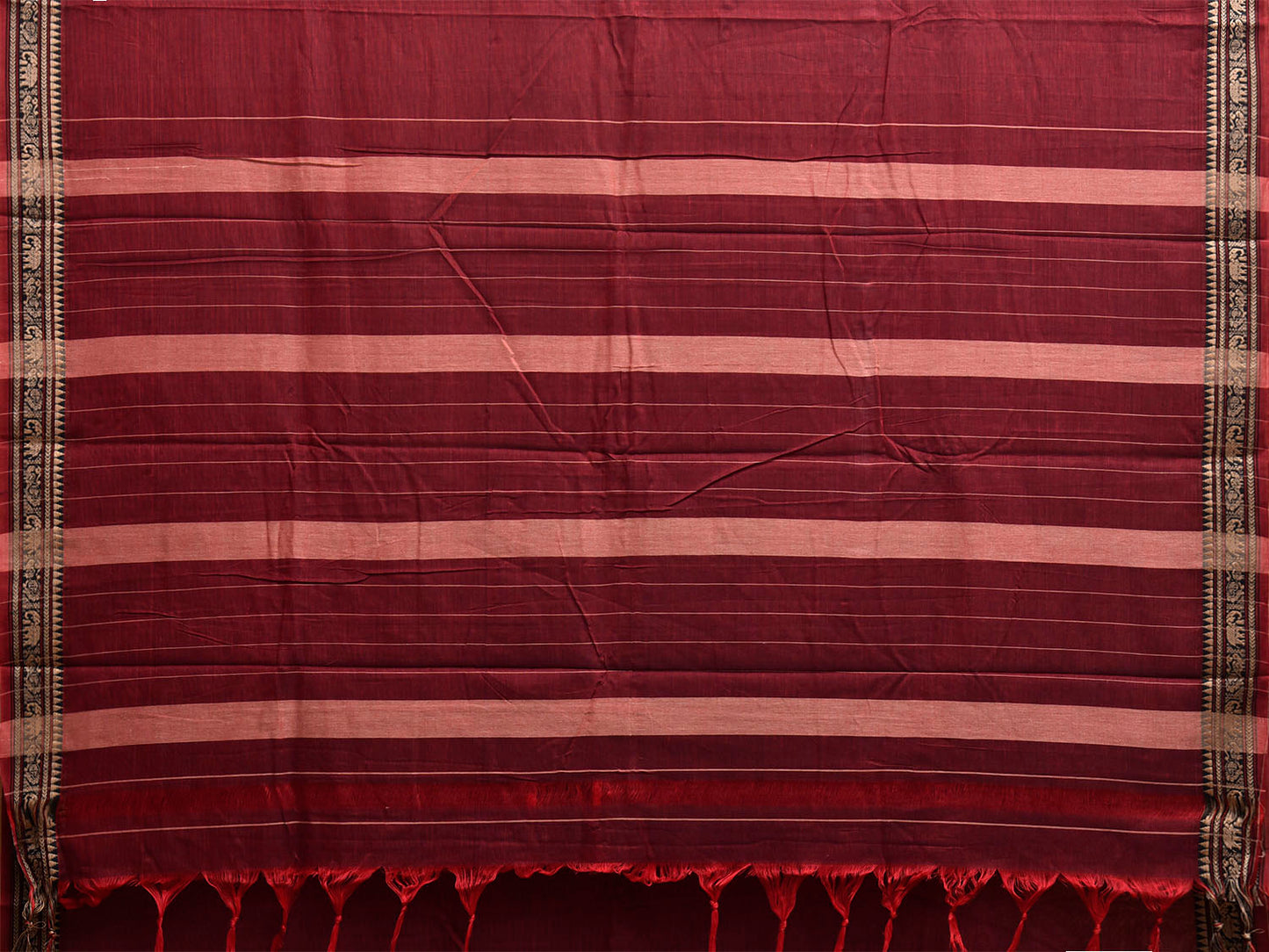 Dark Red Narayanpet Cotton Plain Saree with Border and Strips Pallu Design No Blouse np1367