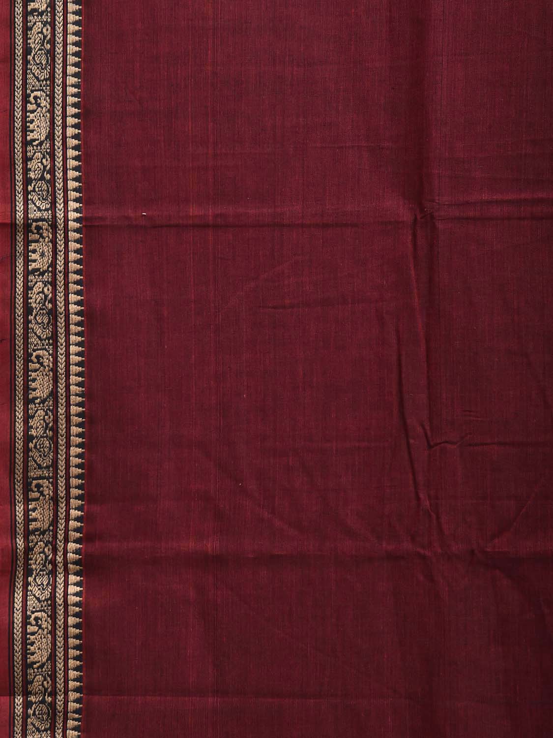 Dark Red Narayanpet Cotton Plain Saree with Border and Strips Pallu Design No Blouse np1367