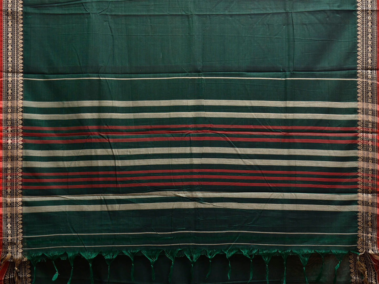 Green Narayanpet Cotton Plain Saree with Border and Strips Pallu Design No Blouse np1368