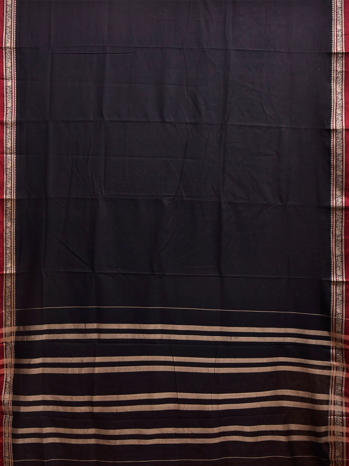 Black Narayanpet Cotton Plain Saree with Border and Strips Pallu Design No Blouse np1370