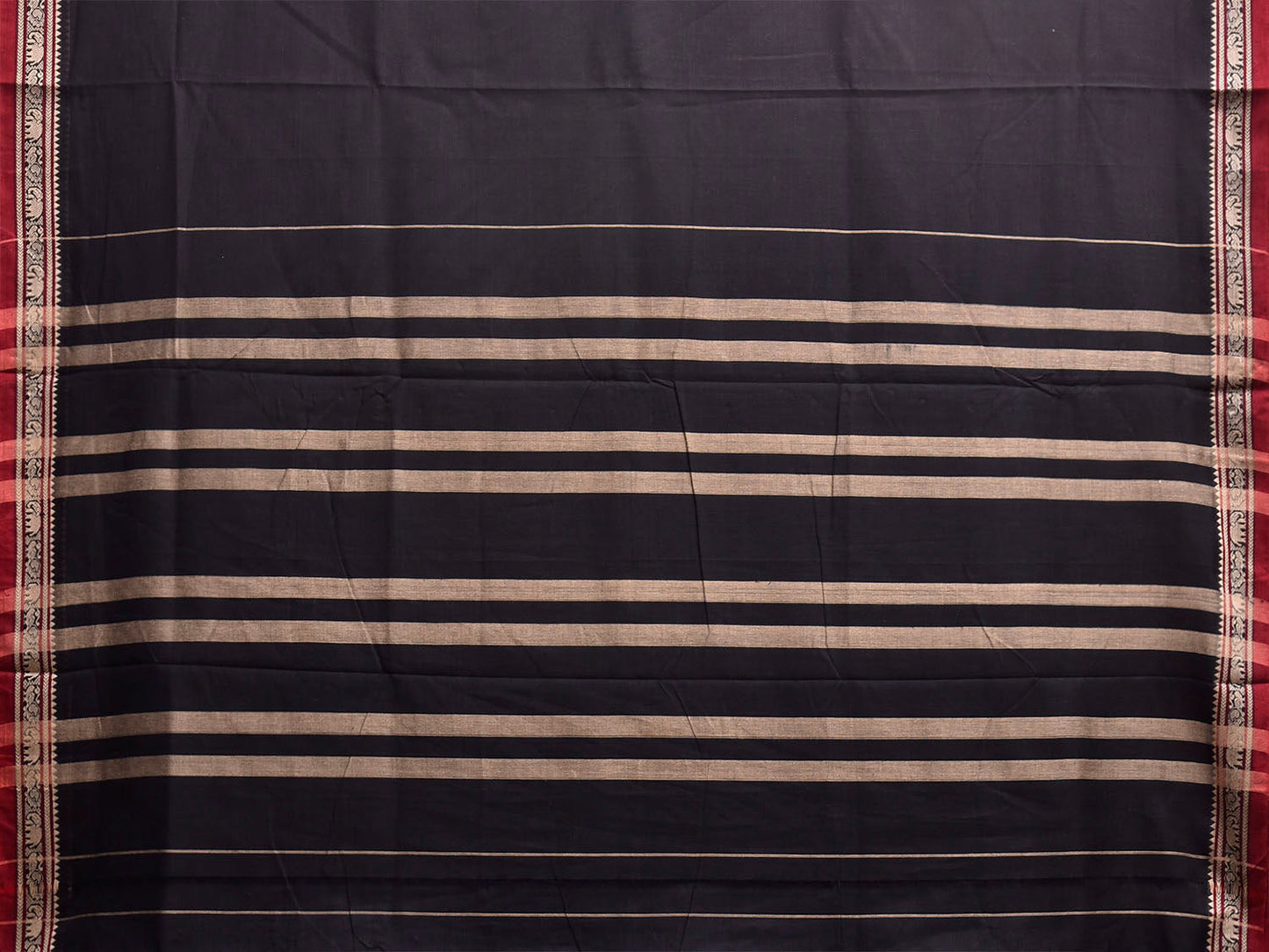 Black Narayanpet Cotton Plain Saree with Border and Strips Pallu Design No Blouse np1370