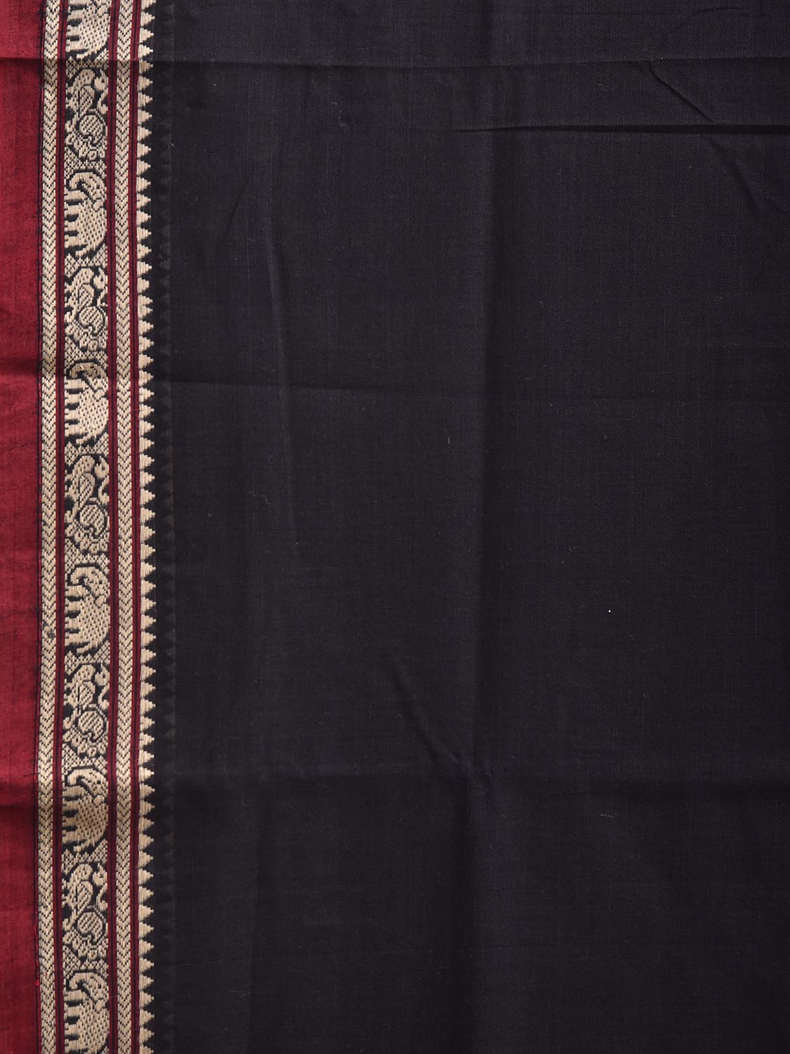 Black Narayanpet Cotton Plain Saree with Border and Strips Pallu Design No Blouse np1370