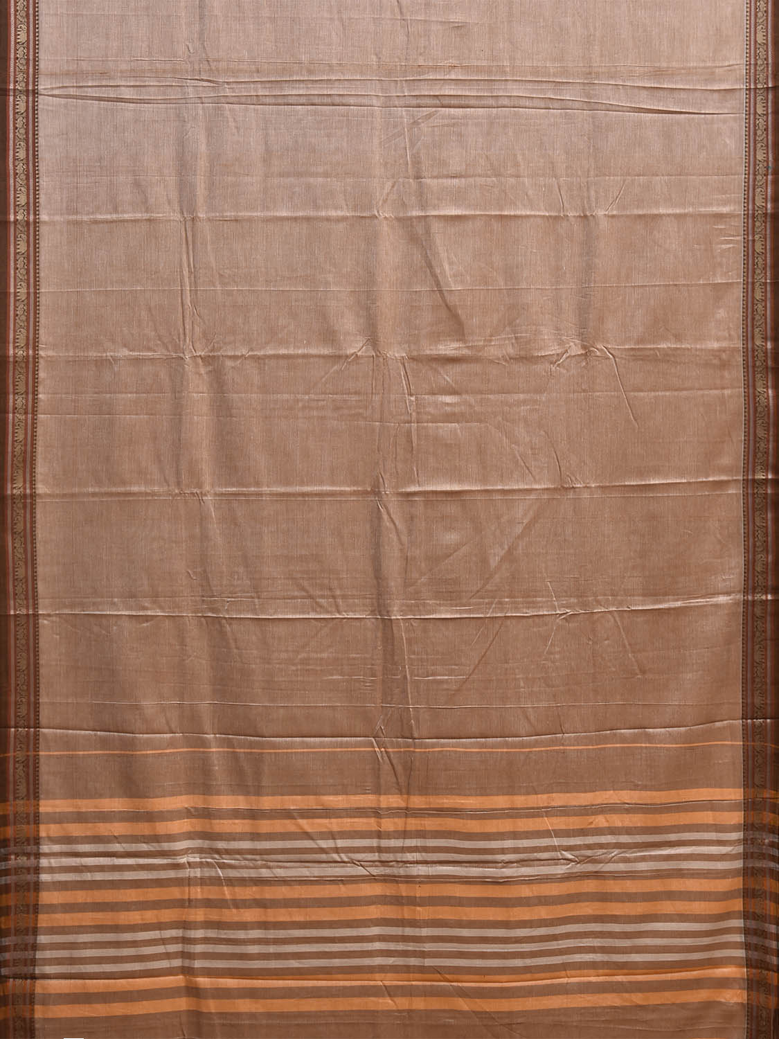 Cream Narayanpet Cotton Plain Saree with Border and Strips Pallu Design No Blouse np1371