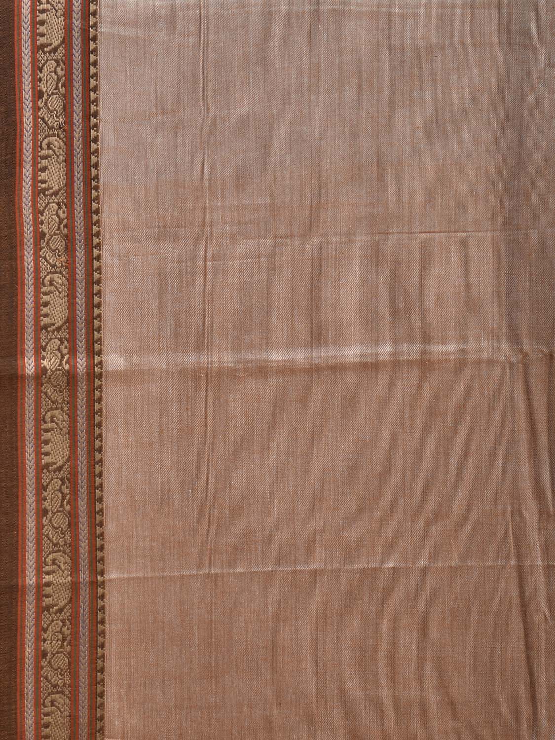 Cream Narayanpet Cotton Plain Saree with Border and Strips Pallu Design No Blouse np1371