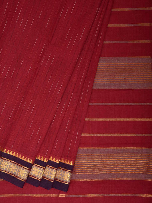 Maroon Narayanpet Cotton Handloom Saree with Strips Pallu Design No Blouse np1373