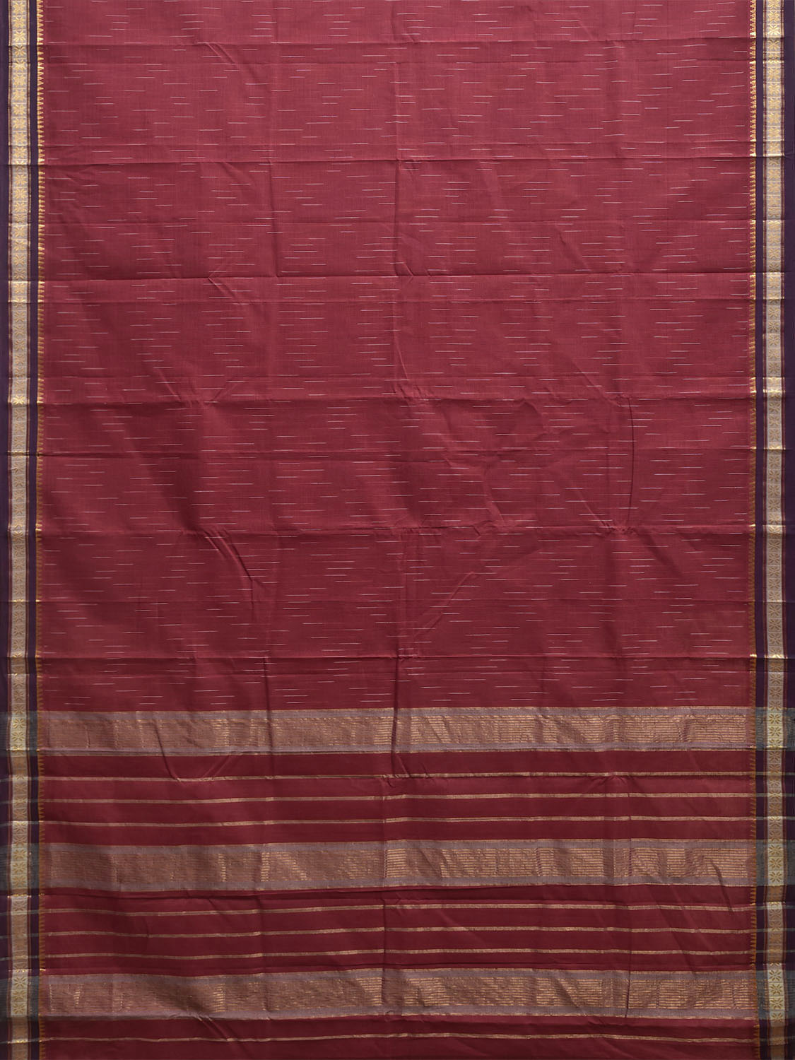 Maroon Narayanpet Cotton Handloom Saree with Strips Pallu Design No Blouse np1373