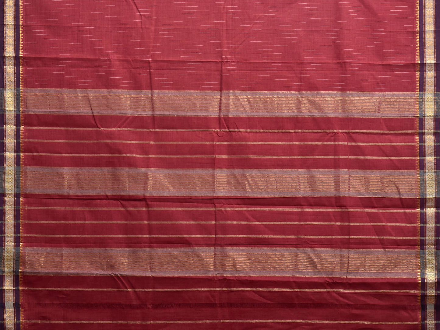 Maroon Narayanpet Cotton Handloom Saree with Strips Pallu Design No Blouse np1373