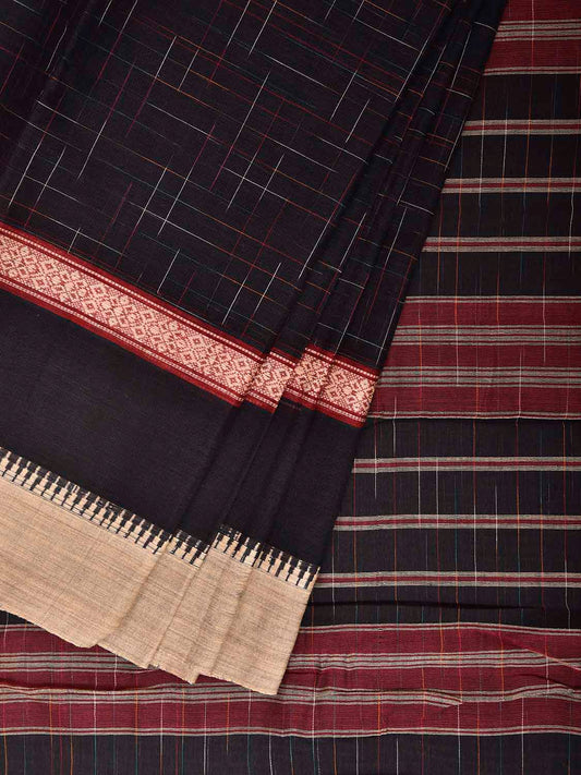 Black and Cream Narayanpet Cotton Handloom Saree with One Side Big Border Design No Blouse np1375