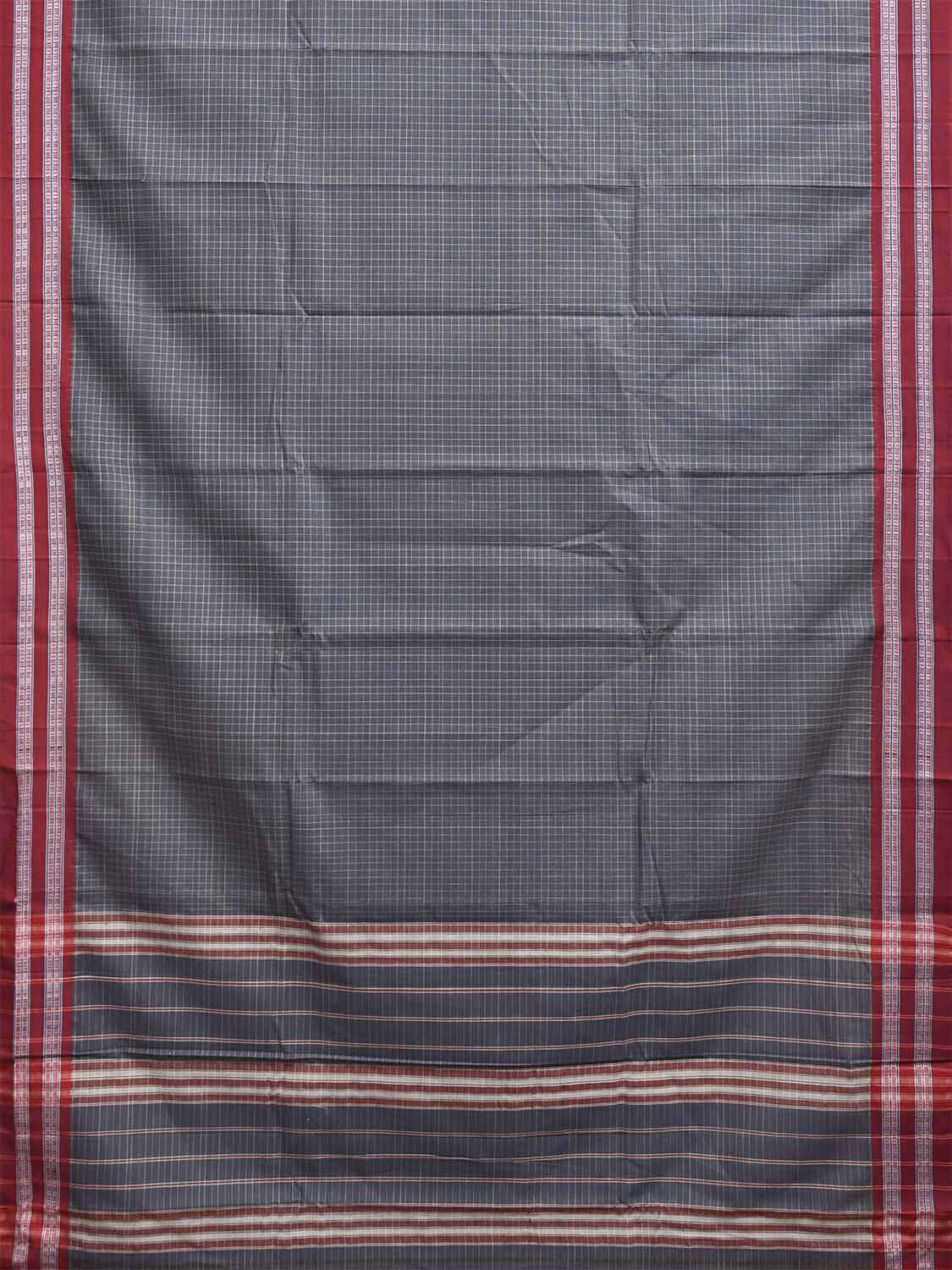 Grey and Red Narayanpet Cotton Handloom Saree with Checks Design No Blouse np1377