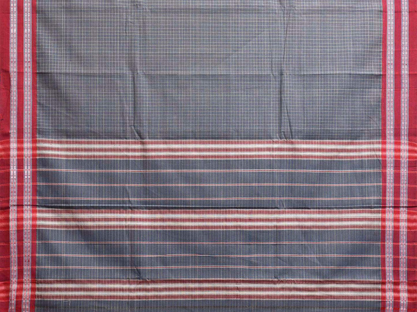 Grey and Red Narayanpet Cotton Handloom Saree with Checks Design No Blouse np1377